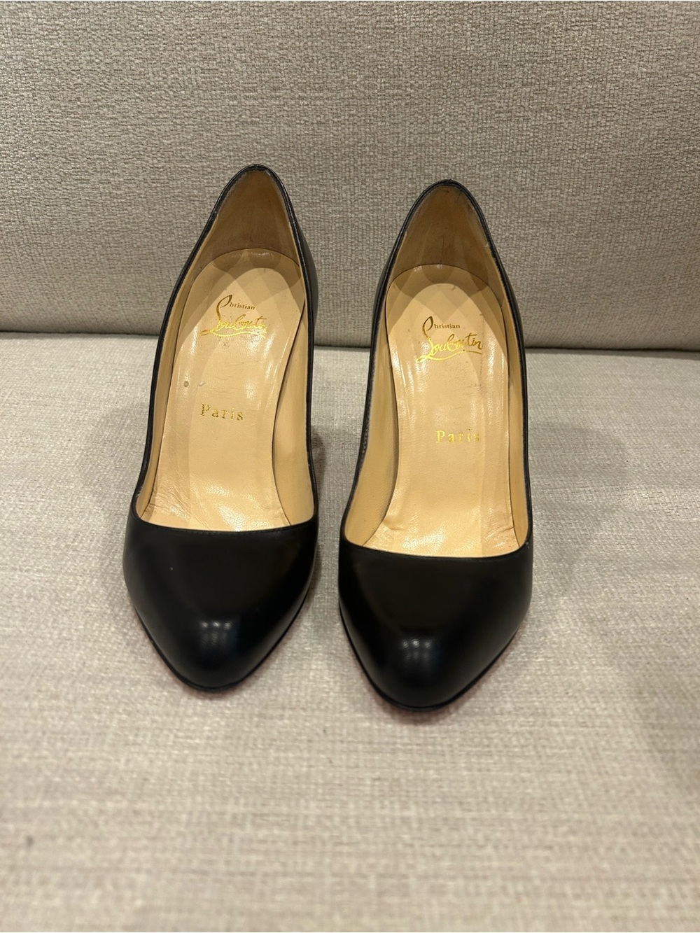 Christian Louboutin Black Leather Pointed-Toe Pumps